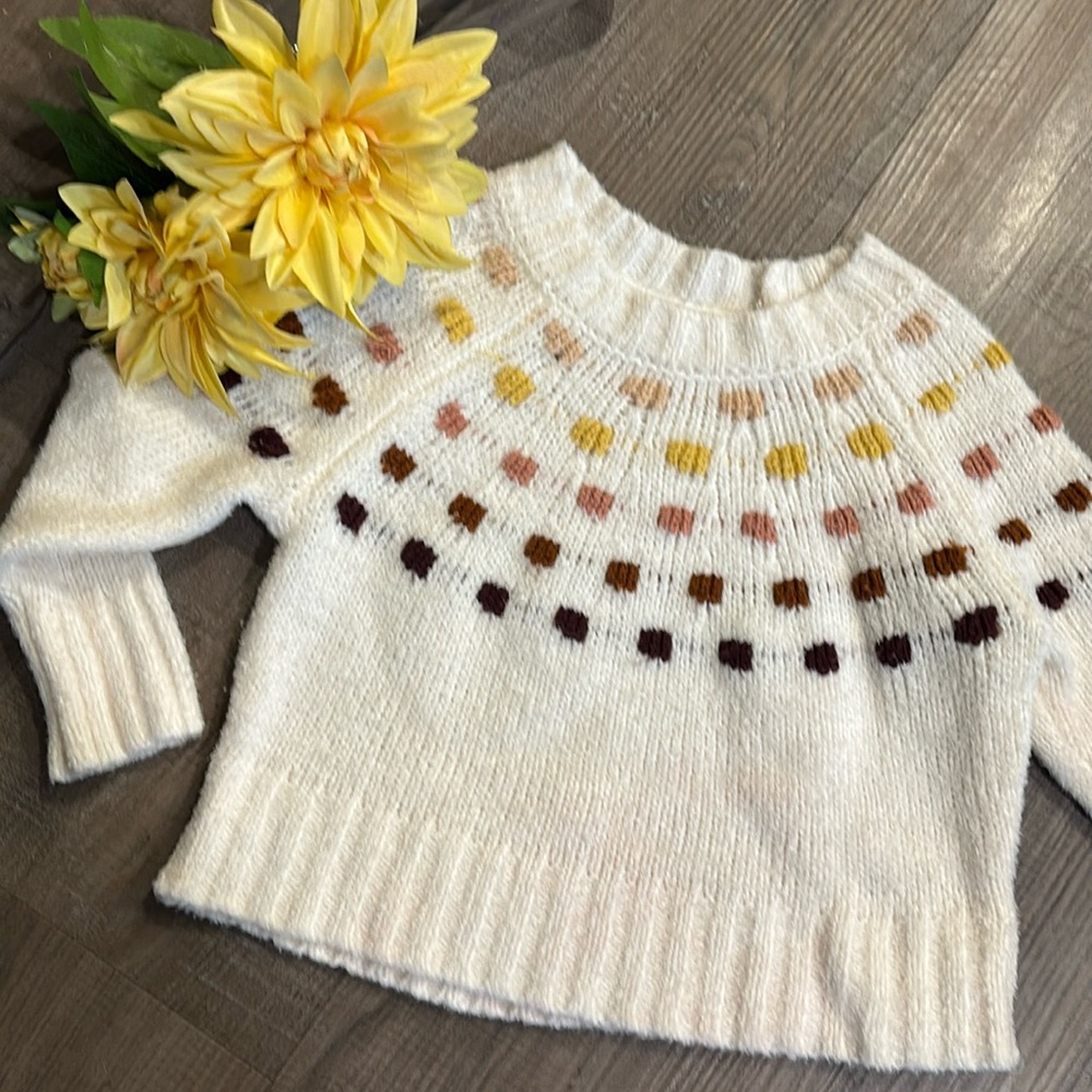 Copper Key Cream Sweater with Colorful Pattern